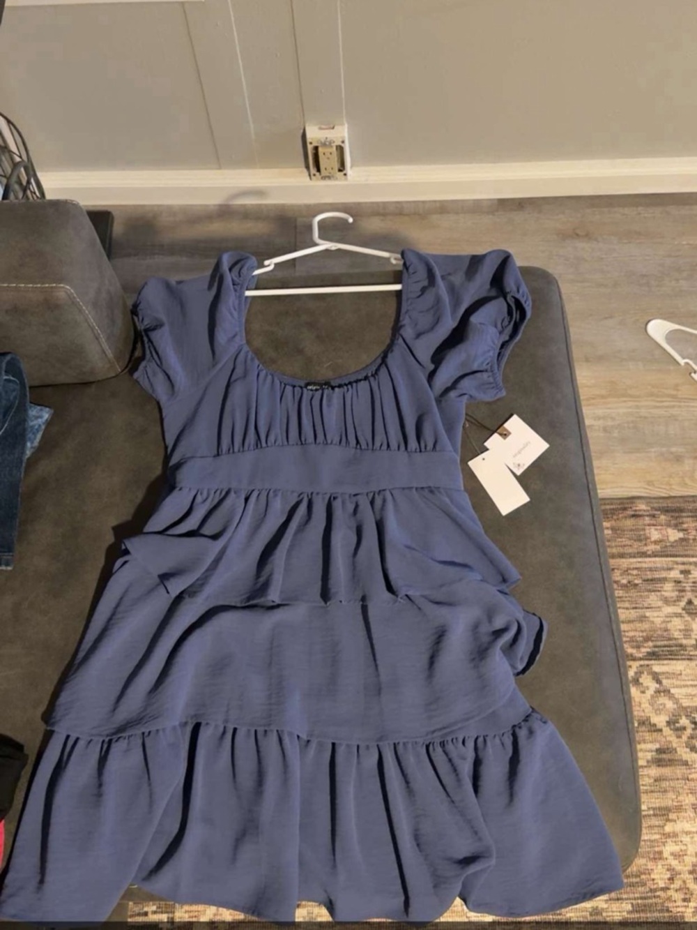 Blue Tiered Short Sleeve Dress